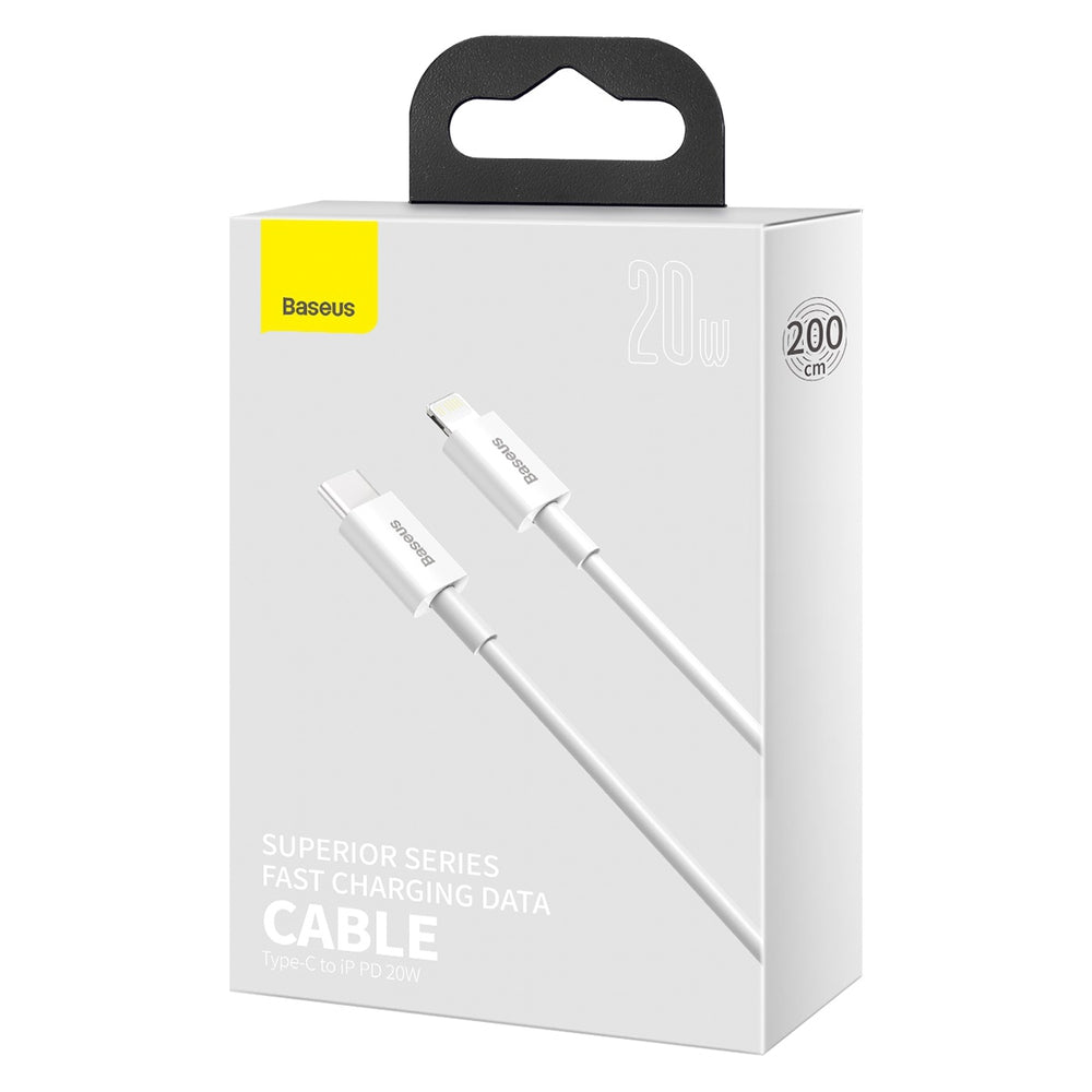 Baseus Superior PD Type-C to Lightning Cable (2m, 20W, White) – Fast Charging & Data Sync