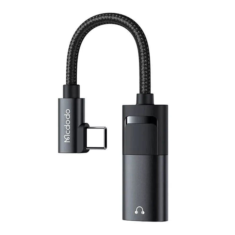 Mcdodo CA-1880 USB-C to 3.5mm AUX + USB-C Adapter (Black) – Hi-Res Audio & Fast Charging