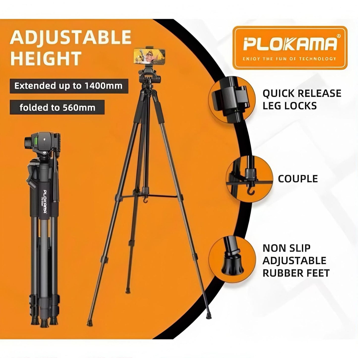 Plokama PK-9950 Pro Tripod – Heavy-Duty, Adjustable & Portable Camera Stand for DSLR & Smartphones
