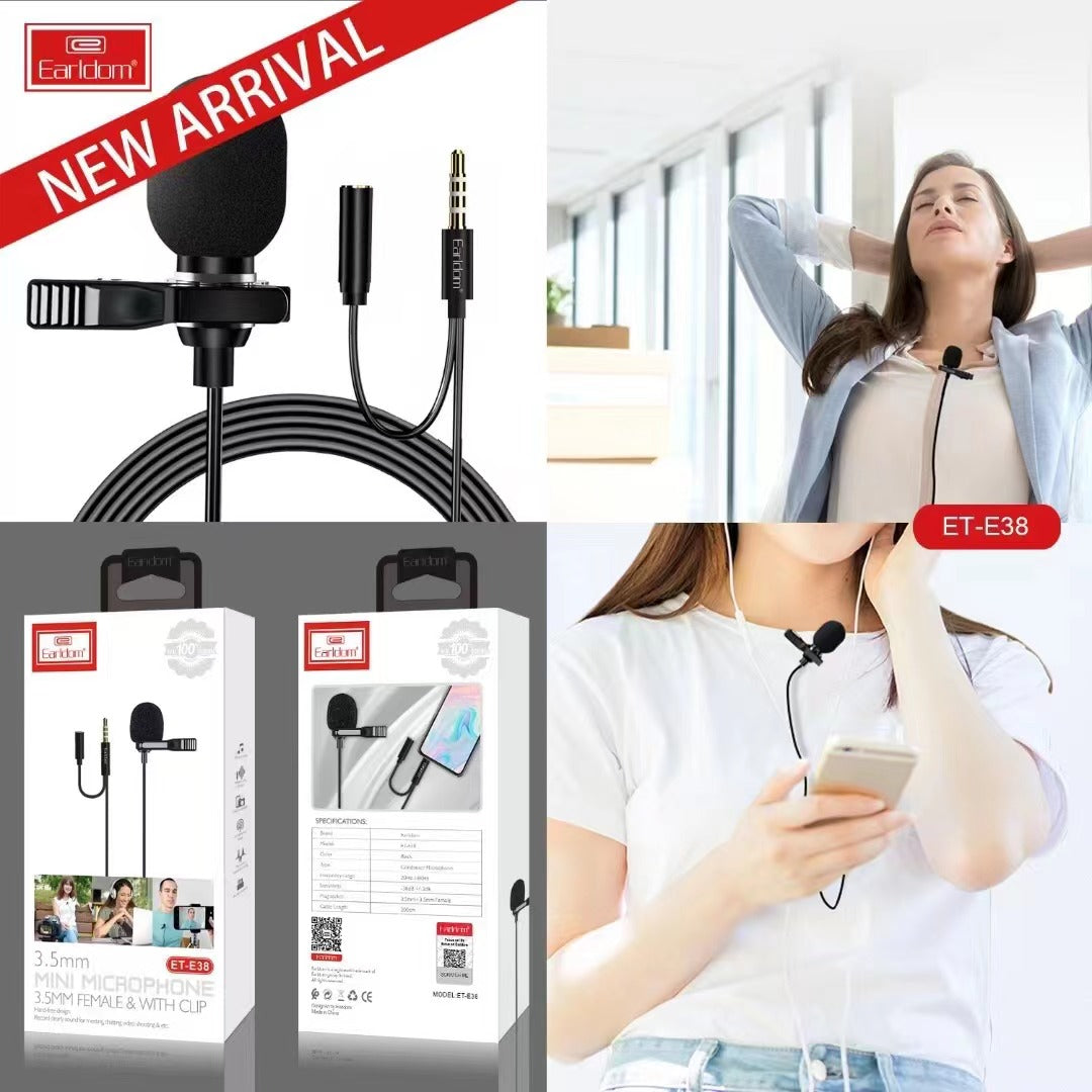 Earldom ET-E38 Mini Microphone AUX 3.5mm Female with Clip – Best Price in Pakistan