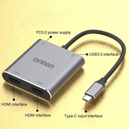 Onten OTN-9175K Type-C to Dual HDMI 4K Adapter – Ultra HD Display & Multi-Screen Extension