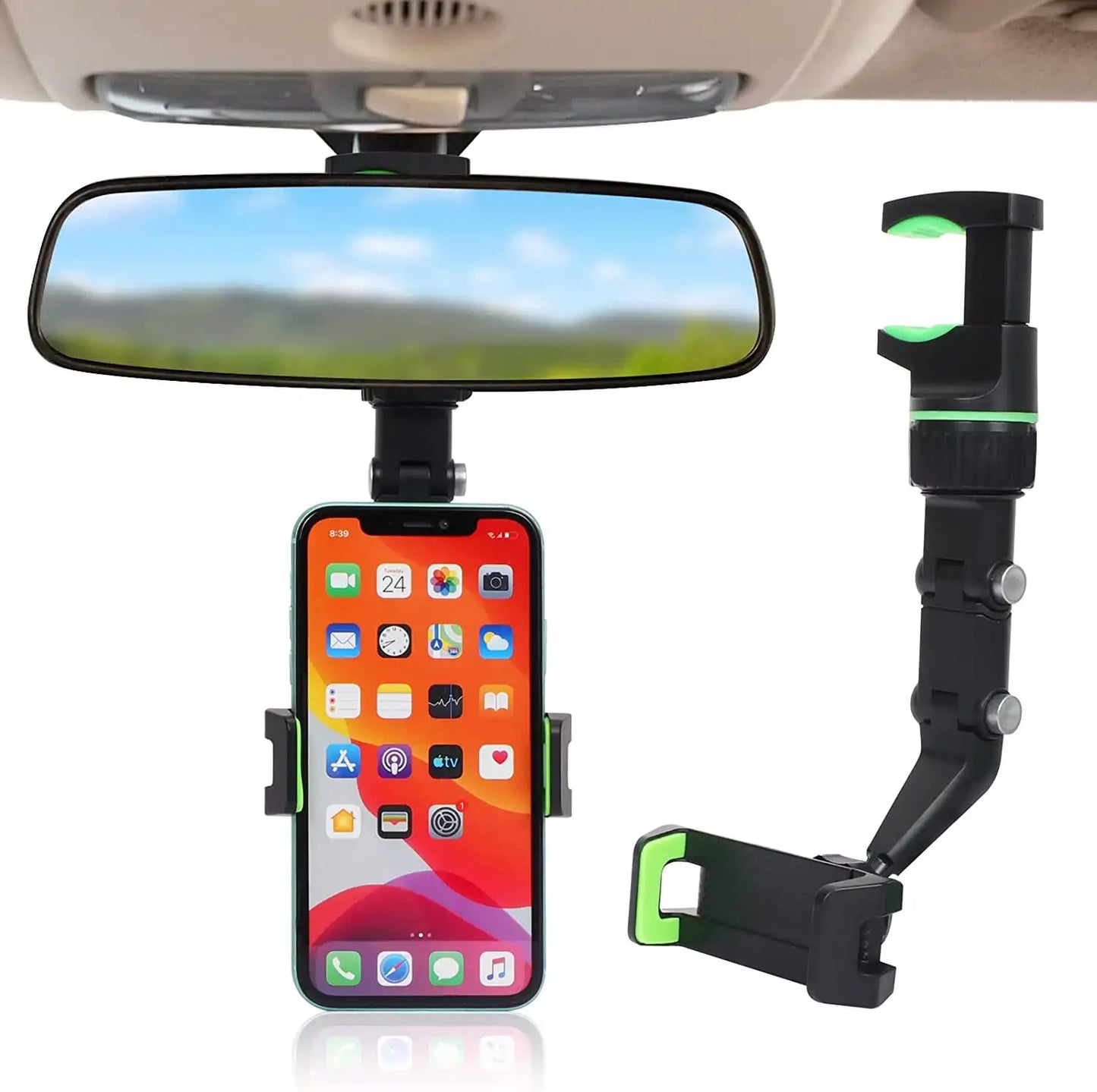 360° Car Rearview Mirror Phone Holder B06 – Adjustable Rotating Mobile Mount | Best Price in Pakistan