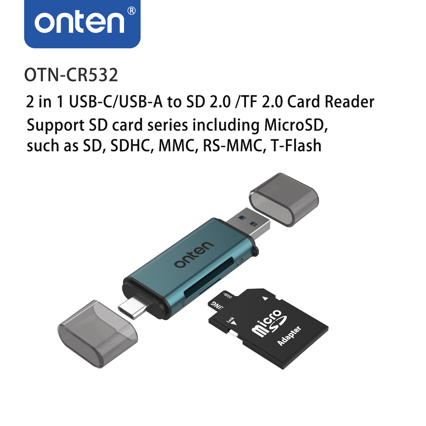 Onten CR531 2-in-1 Type-C & USB Card Reader – High-Speed Data Transfer for SD & MicroSD Cards