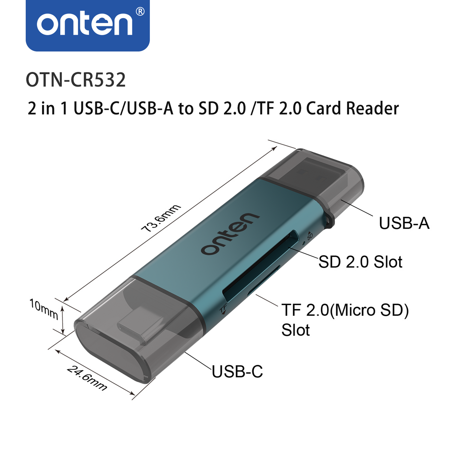Onten CR531 2-in-1 Type-C & USB Card Reader – High-Speed Data Transfer for SD & MicroSD Cards