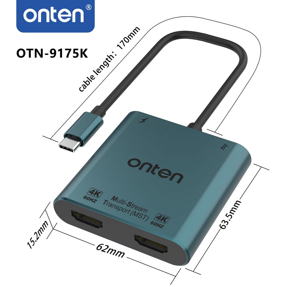 Onten OTN-9175K Type-C to Dual HDMI 4K Adapter – Ultra HD Display & Multi-Screen Extension