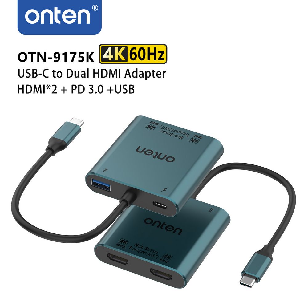 Onten OTN-9175K Type-C to Dual HDMI 4K Adapter – Ultra HD Display & Multi-Screen Extension
