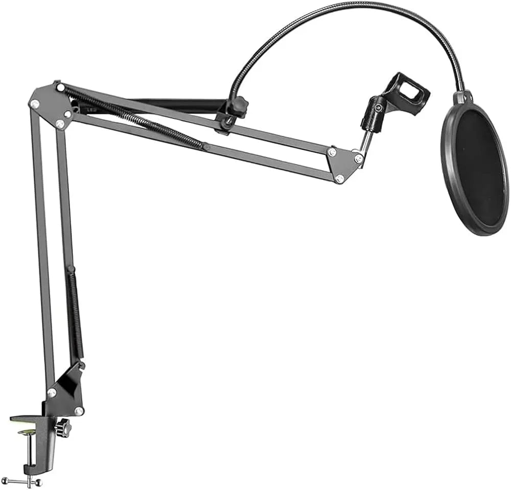 Adjustable Microphone Stand with Pop Filter – Sturdy Boom Arm for Studio & Streaming