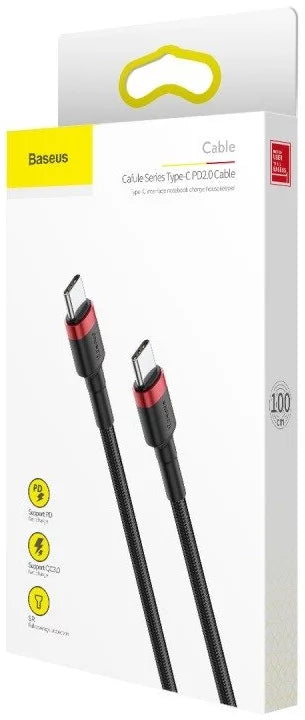 Baseus Cafule USB-C PD 2.0 QC 3.0 Fast Charging Cable – 60W, 1m (Black + Red)