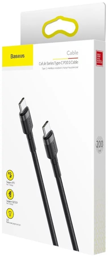 Baseus PD QC3.0 Type-C Cable (200cm, Grey/Black) – Fast Charging & Data Sync