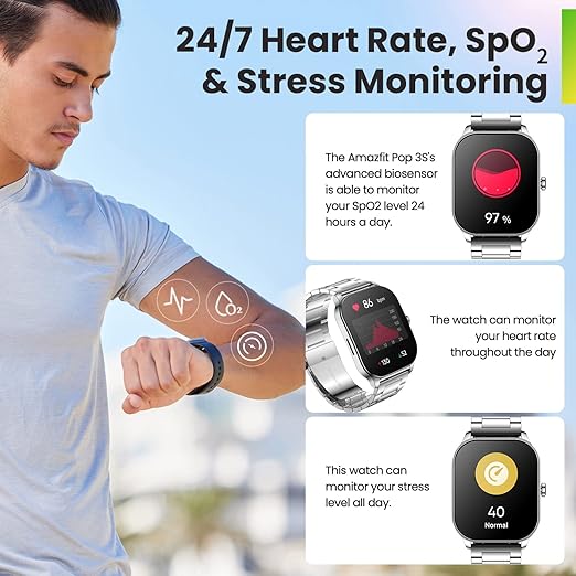 AmazeFit POP 3S Smart Watch – AMOLED Display, Bluetooth Calling, SpO2 & Heart Rate Monitor – Best Price in Pakistan