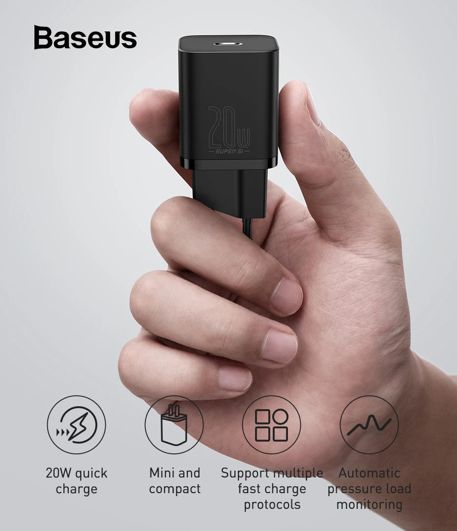 Baseus Super Si 20w Quick Charger with ip to c cable