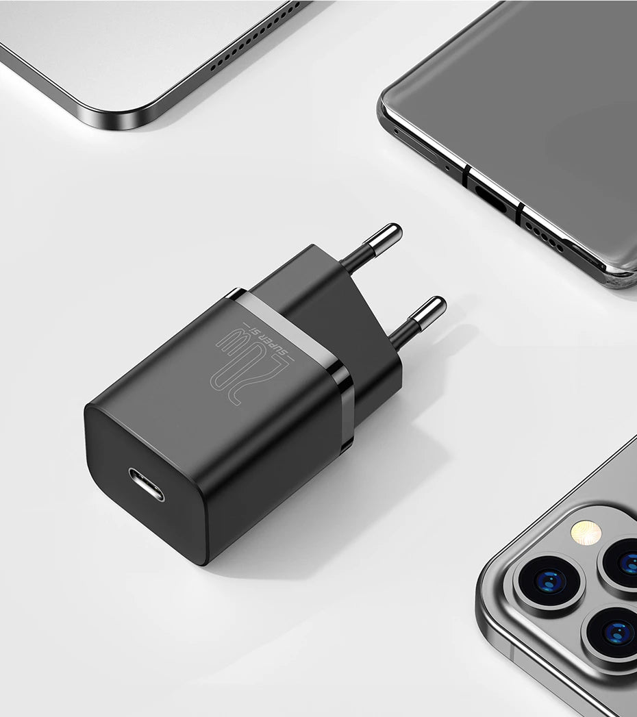 Baseus Super Si 20w Quick Charger with ip to c cable