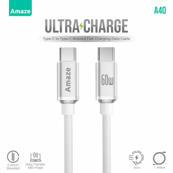 Amaze A40 C to C 60W Ultra Charge Data Cable – Best Price in Pakistan