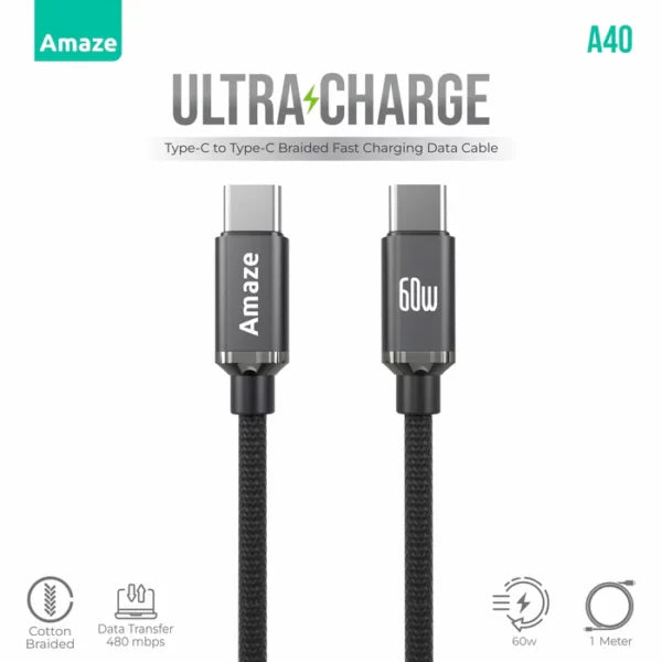 Amaze A40 C to C 60W Ultra Charge Data Cable – Best Price in Pakistan