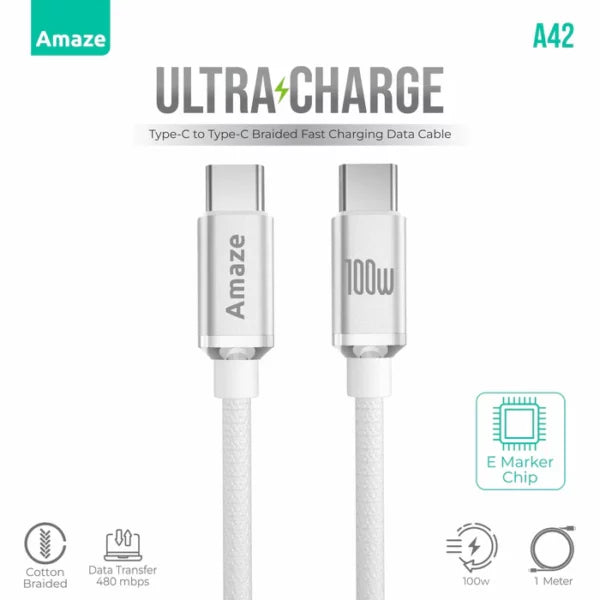 Amaze A42 C to C 100W Ultra Charge Data Cable – Best Price in Pakistan