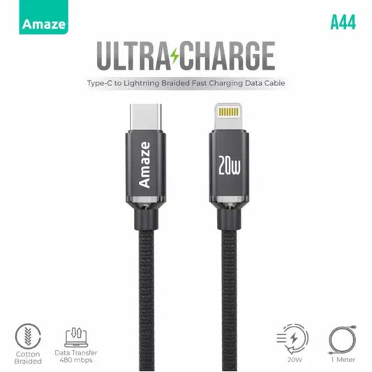 Amaze Ultra Charge C to IP A44 Data Cable – Fast Charging & Durable | Best Price in Pakistan