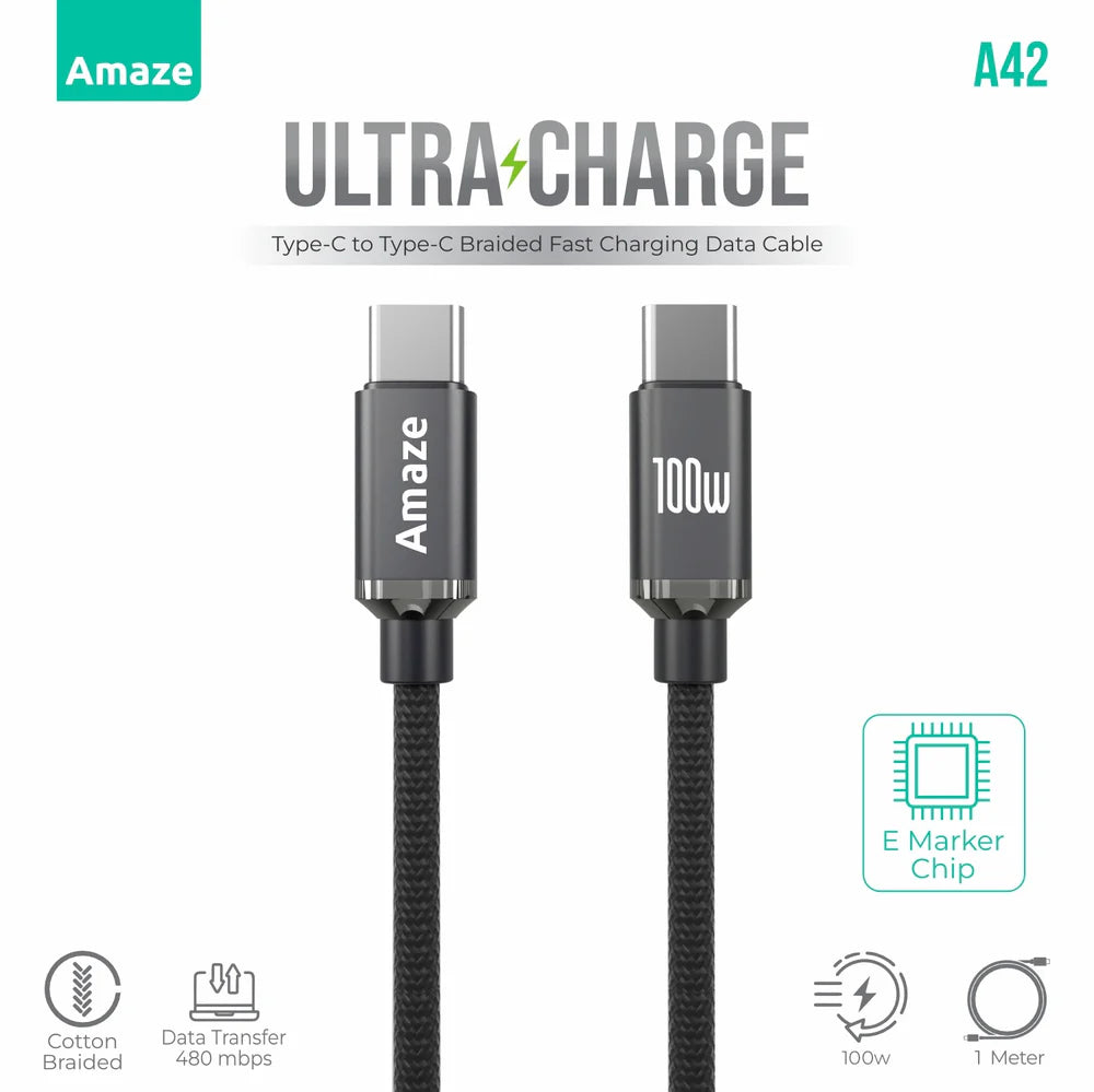 Amaze A42 C to C 100W Ultra Charge Data Cable – Best Price in Pakistan