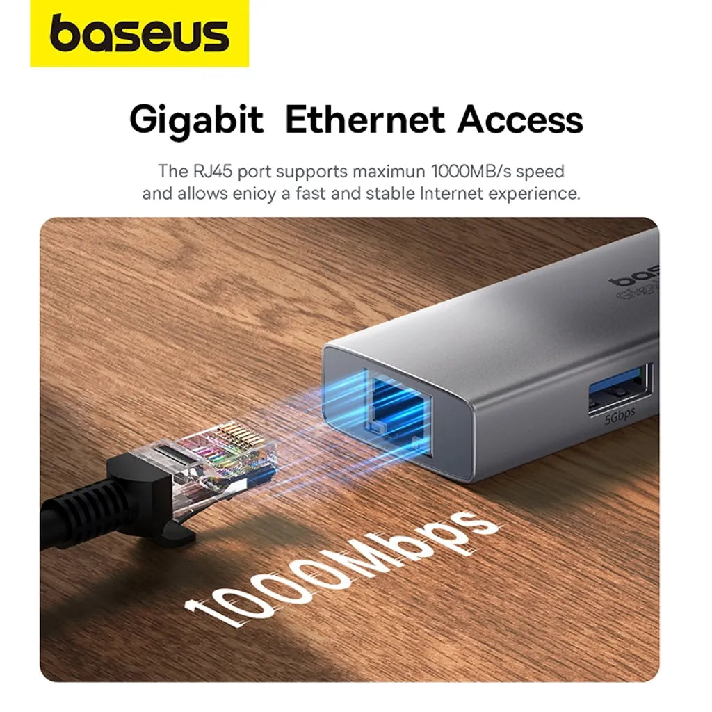 Baseus 4-Port HUB USB-C to 3x USB-A 3.0 + RJ45 – Best Price in Pakistan