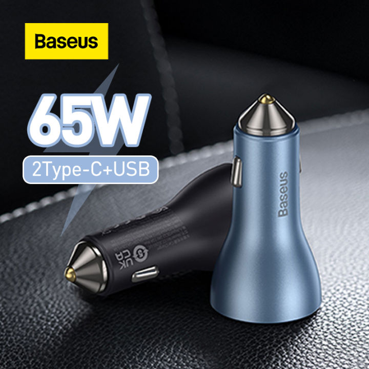 Baseus 65W Golden Contactor Pro Car Charger – Triple Fast Charging | USB + Dual Type-C