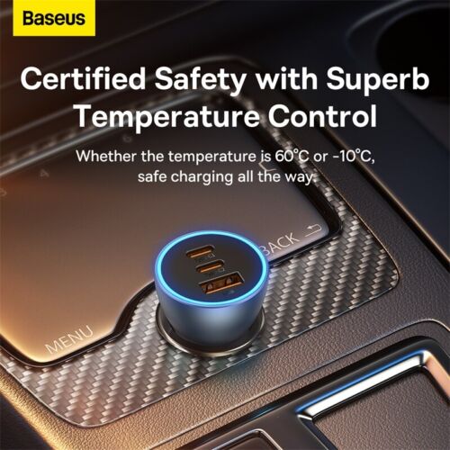 Baseus 65W Golden Contactor Pro Car Charger – Triple Fast Charging | USB + Dual Type-C
