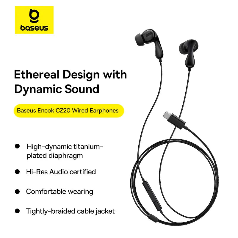 Baseus Encok CZ20 Wired Earphones – Hi-Fi Sound & Ergonomic Design