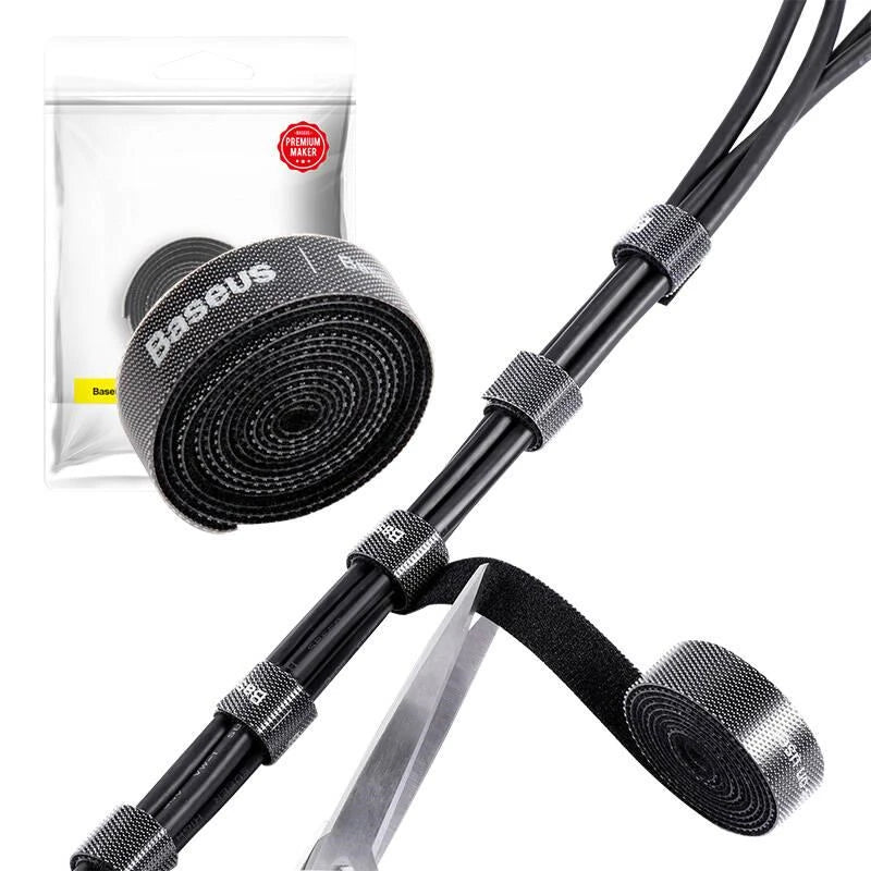 Baseus Colourful Circle Velcro Cable Strap (1m, Black) – Reusable & Adjustable Cable Organizer