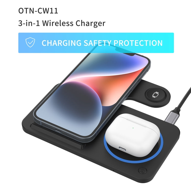 Onten CW11 3-in-1 Folding Wireless Charger (Black) – Fast Charging for Phone, Watch & Earbuds