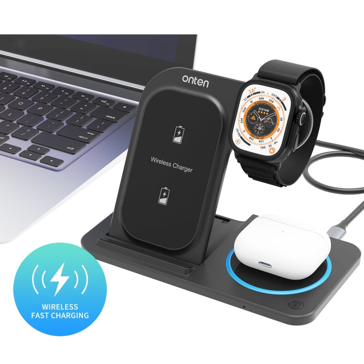 Onten CW11 3-in-1 Folding Wireless Charger (Black) – Fast Charging for Phone, Watch & Earbuds