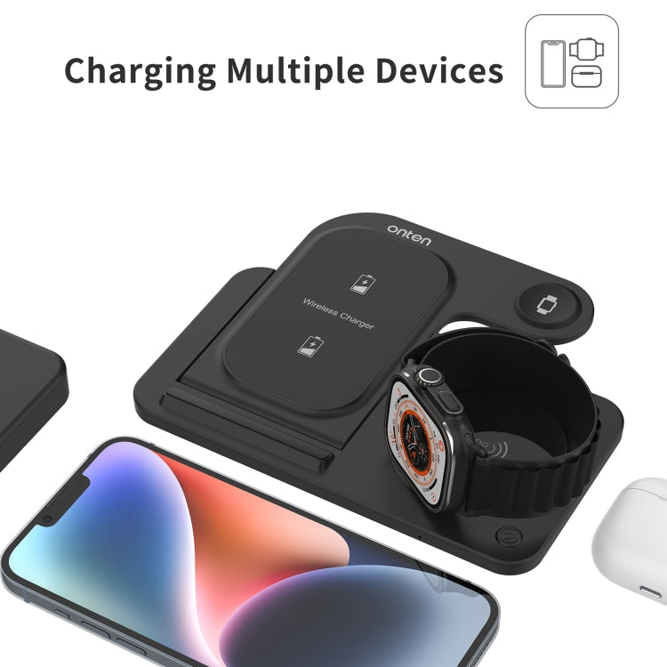 Onten CW11 3-in-1 Folding Wireless Charger (Black) – Fast Charging for Phone, Watch & Earbuds