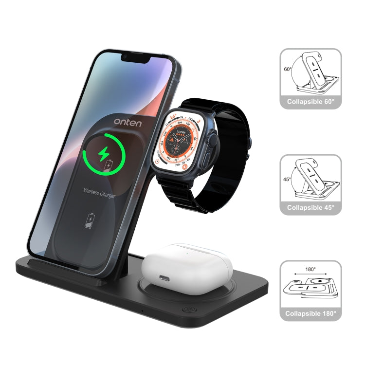 Onten CW11 3-in-1 Folding Wireless Charger (Black) – Fast Charging for Phone, Watch & Earbuds