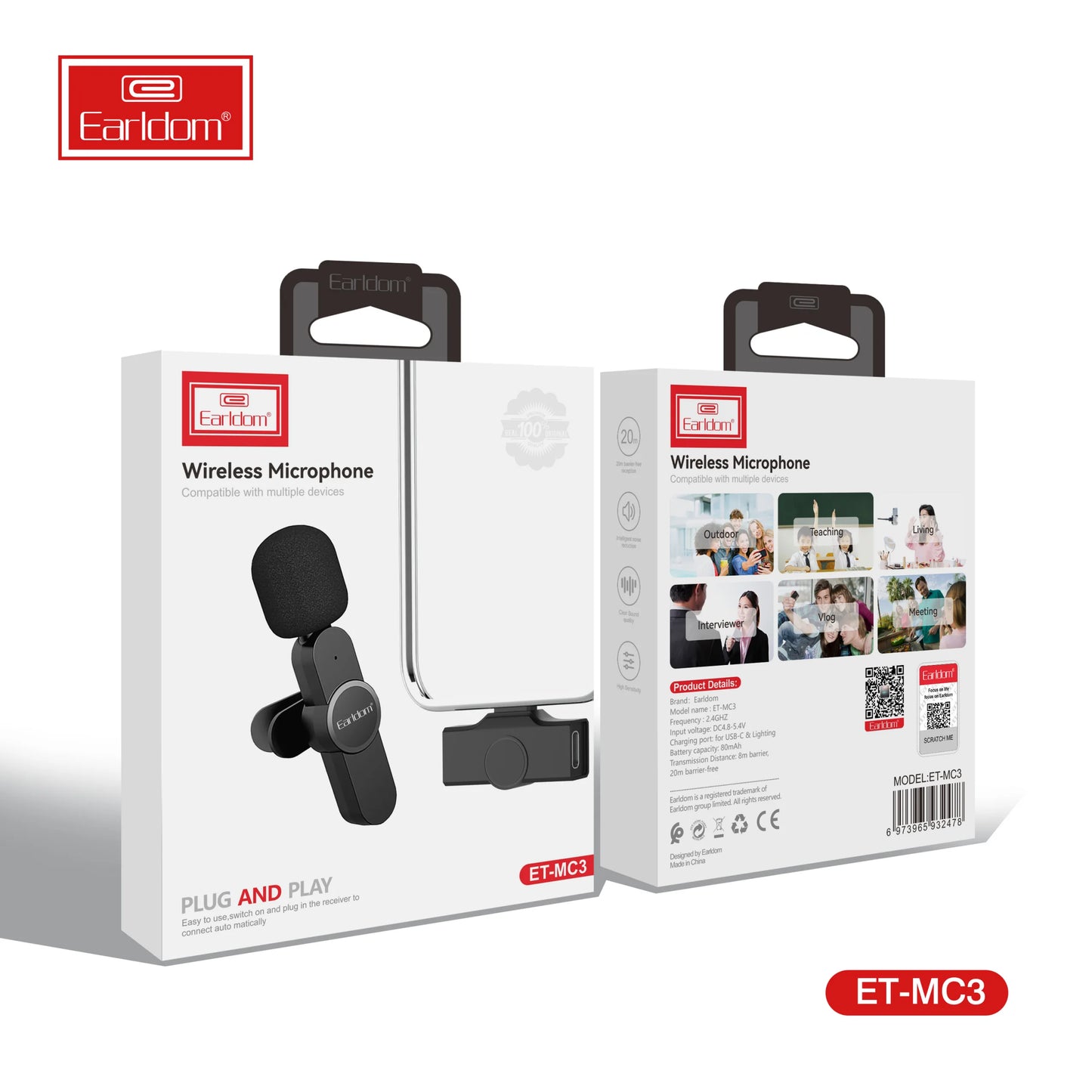 Earldom ET-MC3C Type-C Wireless Microphone – Clear Audio & Noise Reduction | Best Price in Pakistan