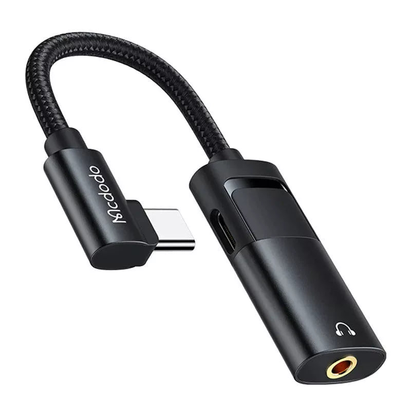 Mcdodo CA-1880 USB-C to 3.5mm AUX + USB-C Adapter (Black) – Hi-Res Audio & Fast Charging