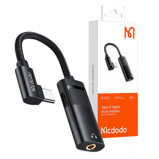 Mcdodo CA-1880 USB-C to 3.5mm AUX + USB-C Adapter (Black) – Hi-Res Audio & Fast Charging