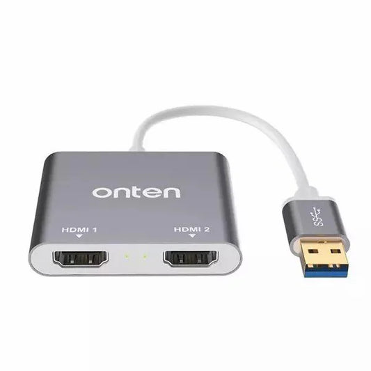 Onten USB 3.0 to Dual HDMI Adapter – 2K HD Display Extender for Multi-Screen Setup