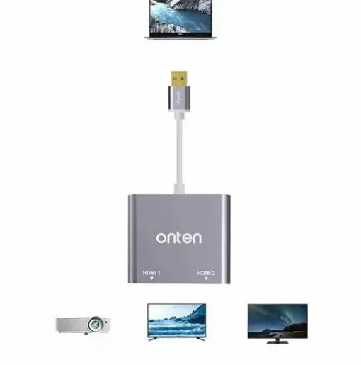 Onten USB 3.0 to Dual HDMI Adapter – 2K HD Display Extender for Multi-Screen Setup