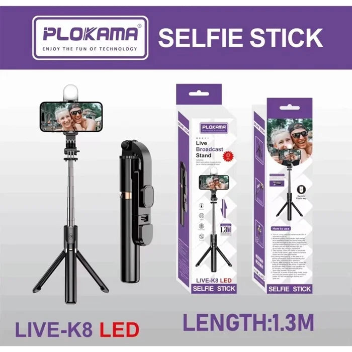 Plokama K8 – The Ultimate 3-in-1 Bluetooth Selfie Stick & Tripod for Perfect Shots