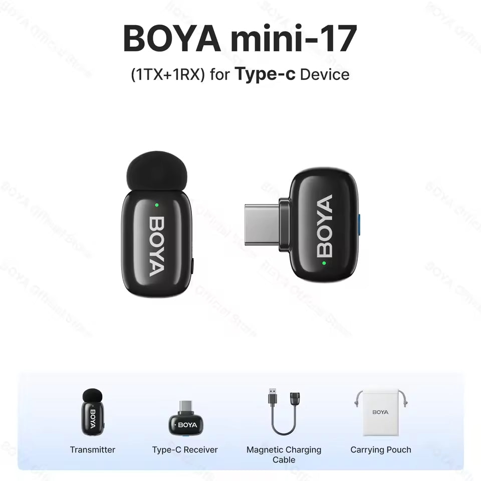 BOYA Mini 17 Type-C Wireless Microphone – Studio-Quality Audio with Noise Cancellation & Voice Effects