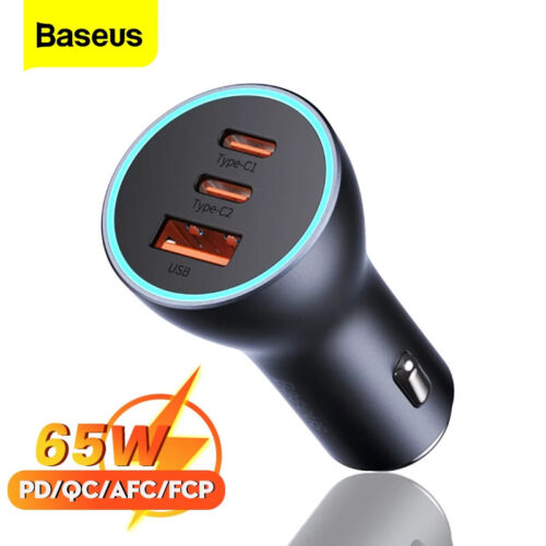Baseus 65W Golden Contactor Pro Car Charger – Triple Fast Charging | USB + Dual Type-C