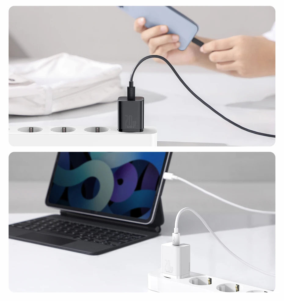 Baseus Super Si 20w Quick Charger with ip to c cable