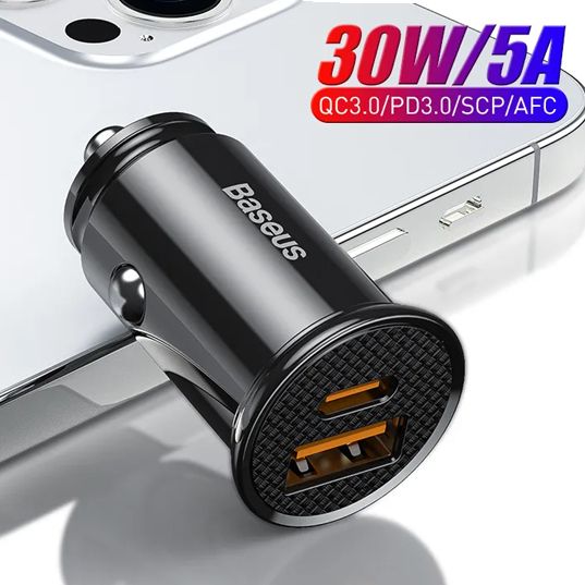 Baseus 30W Car Charger – Fast Charging with QC 4.0/3.0 & USB-C Power Delivery