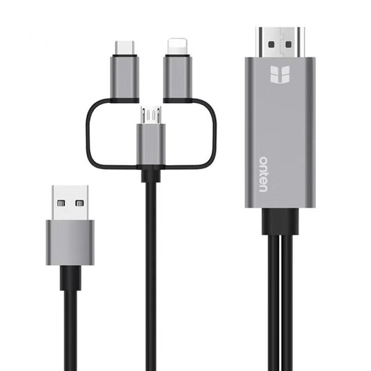 Onten OTN-7537A 1.8M Lightning/USB-C/microUSB to HDMI Cable – 1080P HD Display Adapter