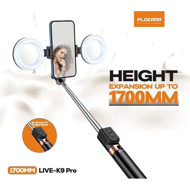 K9 Pro 1.7M LED Bluetooth Tripod & Selfie Stick – Sturdy & Versatile