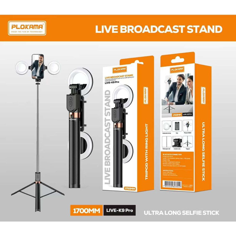 K9 Pro 1.7M LED Bluetooth Tripod & Selfie Stick – Sturdy & Versatile