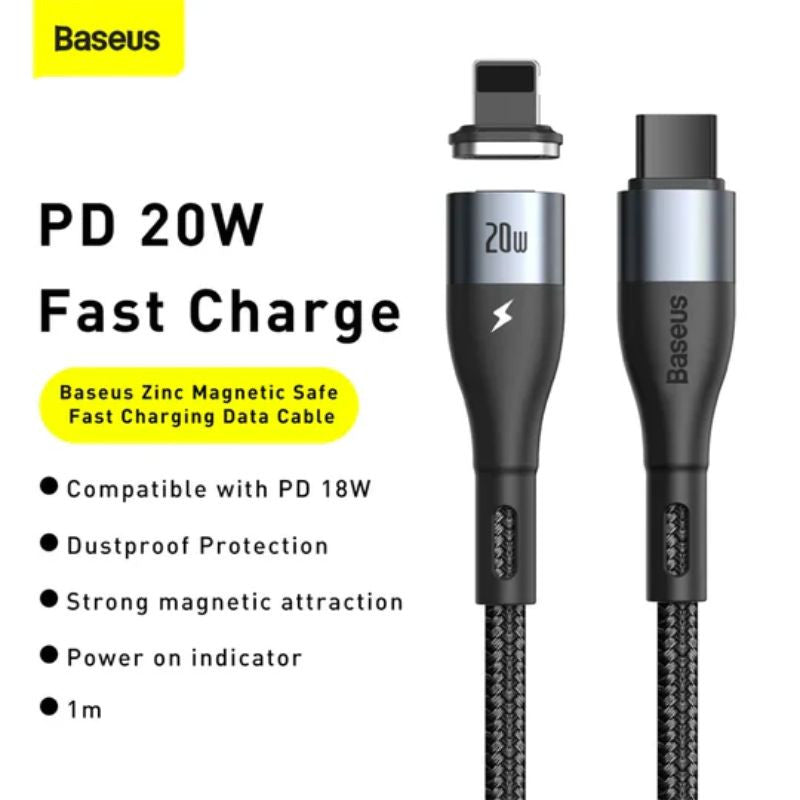 Zinc Magnetic Lightning to USB-C Cable – 20W Fast Charging, 1m & 2m Lengths