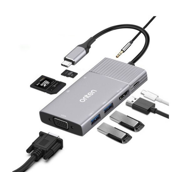 ONTEN 95113 Multifunction Type-C Adapter – 5-in-1 USB-C Hub with HDMI, USB 3.0, SD/TF Card Reader